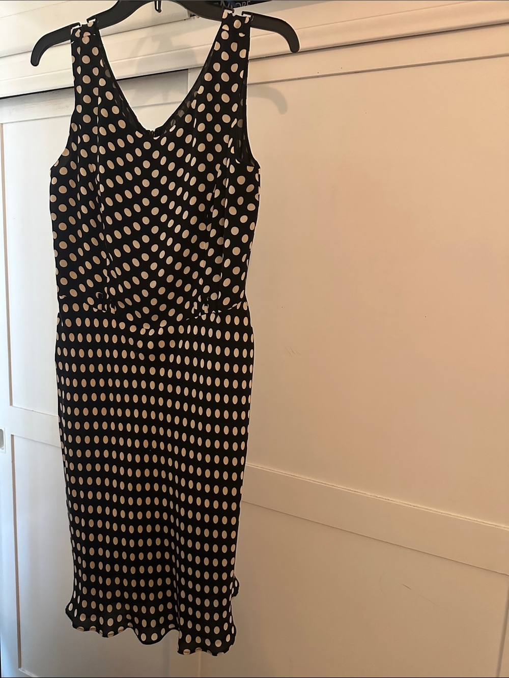 august silk Black and White Polka Dot Sleeveless Midi Dress
